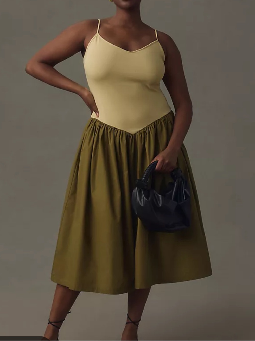 Anthropologie Maeve Two-Tone Green and Olive Twofer Midi Dress - Picture 2 of 6